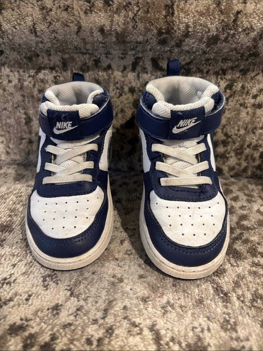 Nike Kids court borough mid 2 Navy & White High-Top Sneakers with Strap size 9T